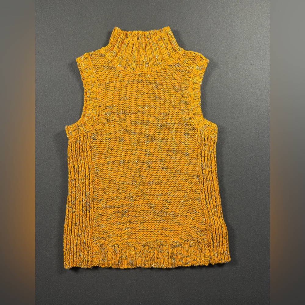Anthropologie Mustard Marled Knit Sleeveless Turtleneck Sweater Vest - Small